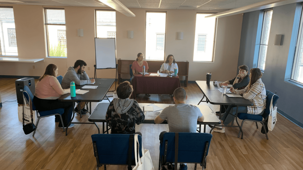 An evidence-based childbirth education class is held in Baltimore, Maryland