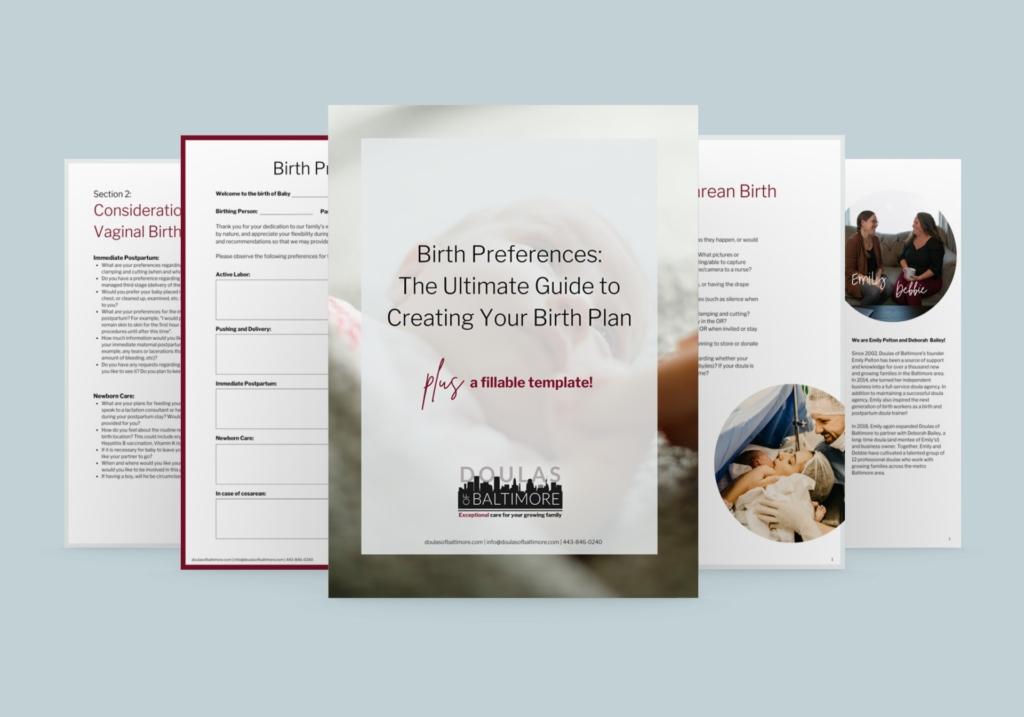 Multi page image of Doulas of Baltimore's Guide to Creating Your Birth Plan