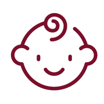 Icon of a baby's head and face. Doulas of Baltimore baby care infant feeding class