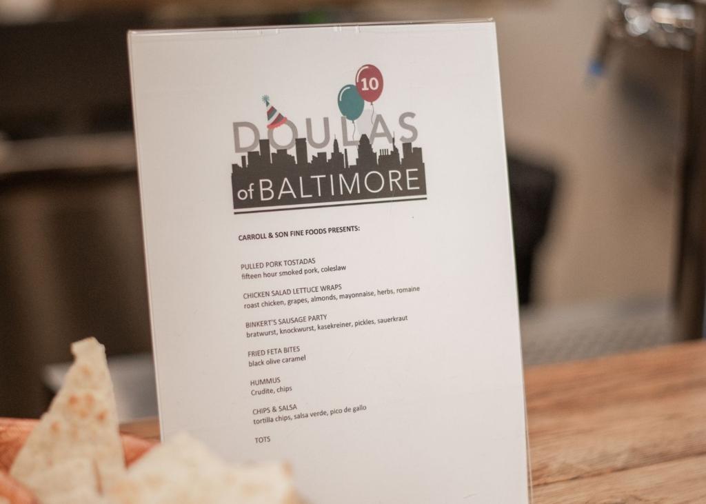 A food menu for the Doulas of Baltimore tenth birthday party held at UNION craft brewing!